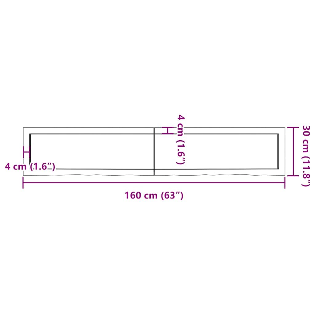 Piano per lavabo in legno massiccio di quercia, 160 x 30 x (2-4), laccato con bordo naturale, versatile come piano di lavoro da cucina, piano di lavoro, piano in legno per ristrutturazione, fai