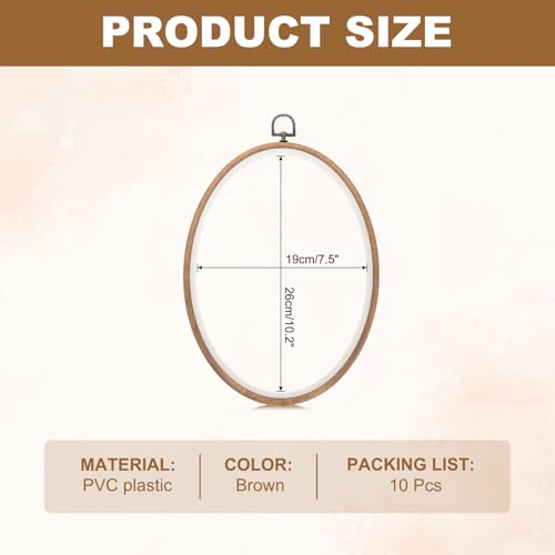 Image of PATIKIL 10 Pieces 10.2 inchx7.5 inch Embroidery Hoops Frame Imitated Wood Oval Cross Stitch Hoop Ring for Embroidery Art Craft Handy Sewing Decoration