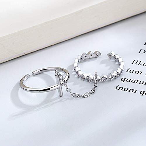 Double Open Cross Faith Rings for Women Silver Plated CZ Geometric Chain Unique knuckle Stacking Finger Adjustable Statement Engagement Ring Gifts for Her Bff Xmas3