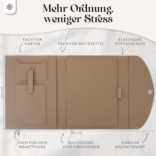 Lebenskompass Buchhülle A5 im edlen Design von \Beige\ - Buchtasche & Book Sleeve Bag aus veganem Leder (PU) Für Kalender DIN A5 & als Geschenk für Buchliebhaber