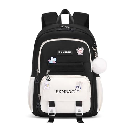 Sac a dos ecole color-blocking noir polyvalent college loisir