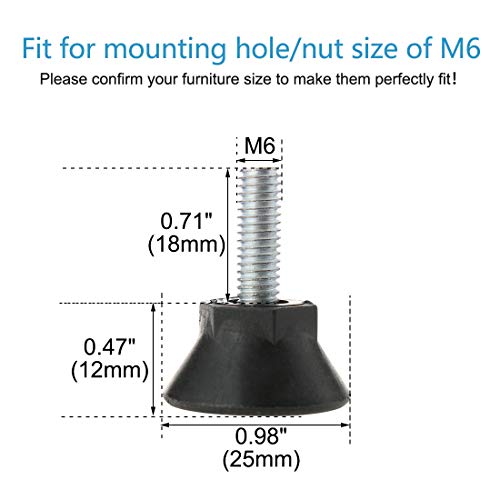 Sourcingmap M6 x 18 x 25mm Screw on Furniture Glide Leveling Feet Adjustable Leveler Floor Cover Protector for House Furniture Legs 12 Pack - Image 2