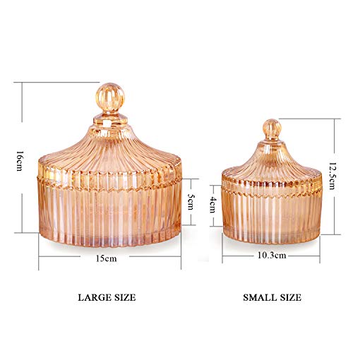 R Flory Glass Jars Bathroom Organizer Qtip Holder Vanity Canister Jar Glass Lid Cotton Swabs Container 2 Pcs/Set (Amber) #TOP1