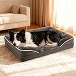 Sicilaien Dog Bed for Medium Large Dogs, Dog Sofa Bed Rectangle Pet Bed Washable Dog Bed Cozy Faux Fur Large Dog Bed Cushion, Dark Grey, Large(88 * 68cm)