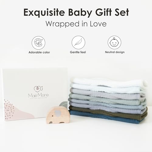 MairMore 8-Pack Baby Muslin Bibs, Soft Cotton Drool Bibs for Boys Girls, Adjustable and Absorbent Newborn Bib Set for Feeding and Drooling - Thumbnail 6