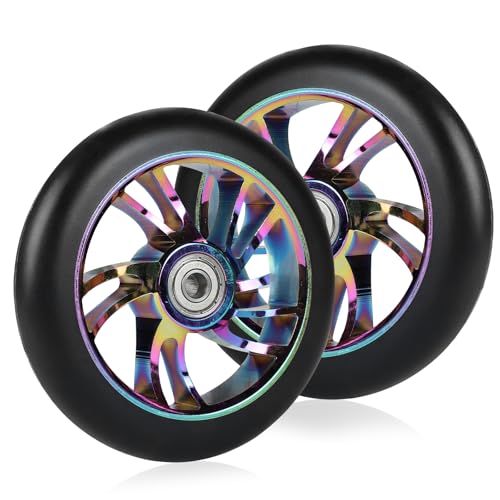 DBREAKS Stunt Scooter Lot de 2 roues de rechange 120 mm avec roulements à billes ABEC 9, dureté 88A, convient pour les scooters de toutes sortes (noir multicolore)