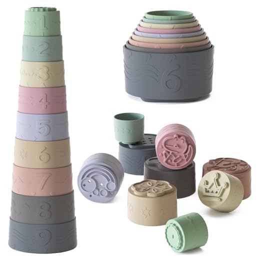 Impilabili Giocattoli Bambini 9 Pezzi 3-6-12 Mesi, Bambino Montessori Educativi Impilabili in Silicone Morbido, Giochi Dentizione Neonato, Regali Bimba Bimbo 1 2 Anno