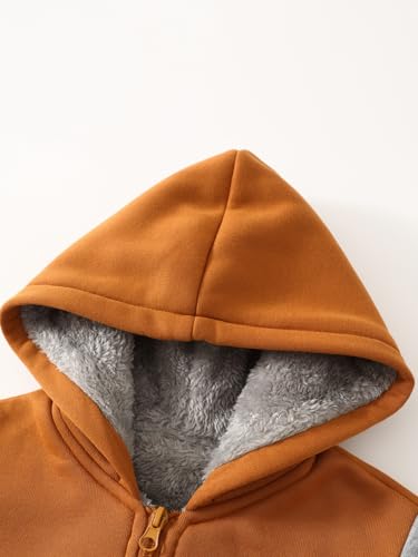 Image of Kids Zip-Up Hooded for Boys Sherpa Lined Jacket Winter Outdoor Sweatshirt Warm Coat 3-14 Years