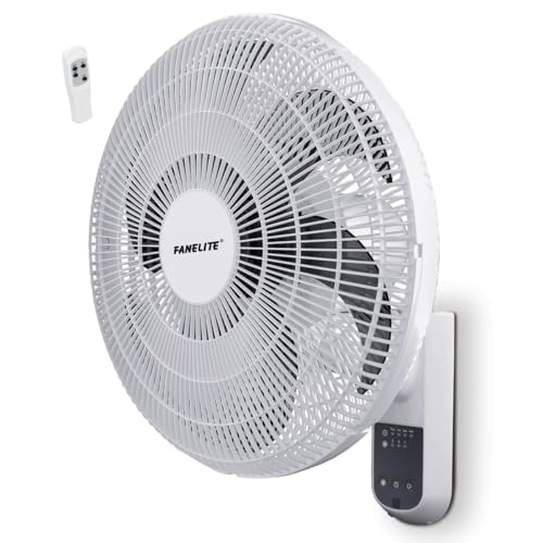 Fanelite - Ventilateur mural W1670-RPG - Diamètre 40 cm - 3 vitesses - Avec télécommande - Minuterie - Grille et hélice plastiques - Oscillant ou fixe - Installation facile - Silencieux