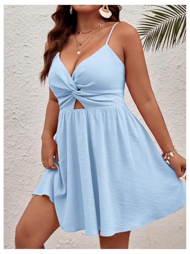 Image of Floerns Women's Plus Size Cut Out Twist Front Sleeveless Flare Hem Cami Dress
