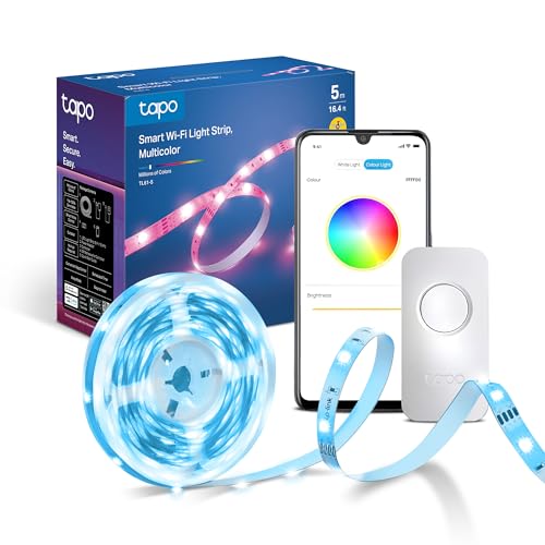 Tapo TL61-5 Dimmable Multicolour LED Strip Light for Bedroom,2100 mcd 5M LED Lights, Cuttable,Voice Control,No Hub Required Bedroom Accessories,App Co