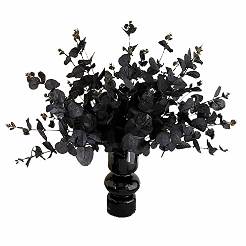 SAING S A I N G Ramo de flores artificiales de eucalipto negro, paquete de 6 unidades, ramo de flores de Halloween para decoración de jarrón de centro de mesa de boda