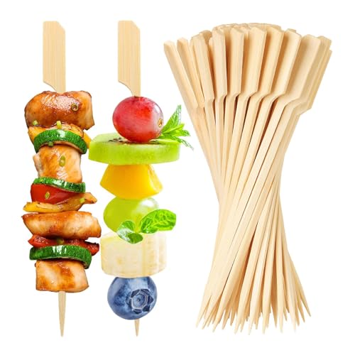 Qixuer Holzspieße, 200 Stück 15cm mit Griff - natürliche Farbe Bambus Schaschlikspieße, Spieße Fingerfood, Grillspieße, Partyspieße