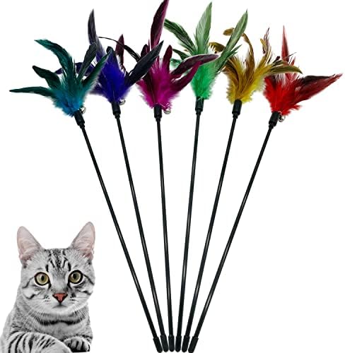 CATENESS Cat Wand Feather Stick Toys — 6 Pieces