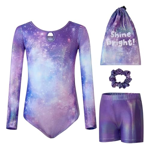 Tstiti Girls Gymnastics Leotard Set with Shorts & Bag 9-10Y