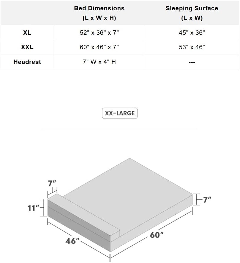 K9 Ballistics Tough Ripstop Giant 7" Thick Bolster Orthopedic Bed for Big XXL Dogs and Heavy Breeds with Soft Headrest & Durable, Removable Machine Washable Cover - XX Large, Obsidian Black