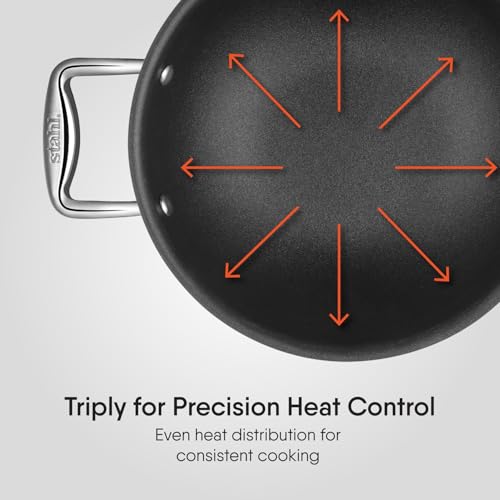 Image of Stahl Artisan Schild 2.4L, 24 cm Kadhai Triply Stainless Steel + PEEK-Reinforced Non-Stick Kadhai | Induction & Gas Compatible | with Glass Lid | Manufacturer Warranty