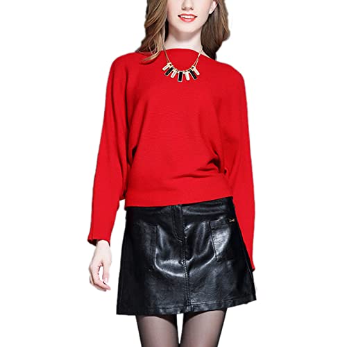 Image of Blostirno Women's Boat Neck Batwing Sleeves Dolman Ribbed Knitted Sweaters Pullovers Tops