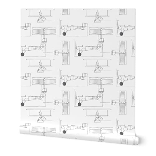 Spoonflower Flight School Gray Peel and Stick Removable Wallpaper