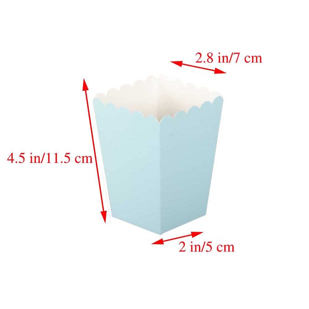 Cajas de palomitas de maíz azul claro juego de 36 cajas de regalo de palomitas de papel, contenedor de palomitas de maíz abierto para suministros de fiesta