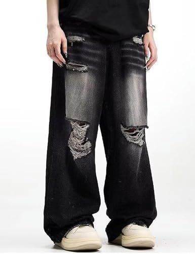 Men Baggy Ripped Jeans Y2k Hip Hop Distressed Jeans Oversized Boyfriend Jeans Wide Leg Denim Pants Y2K Streetwear2