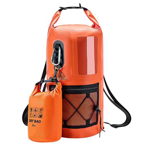 Image of Waterproof Dry Bag 500D PVC Roll Top Dry Sack with 3 Carrying Ways, Lightweight Waterproof Bag for Kayaking, Swimming, Boating, Paddle Boarding, Hiking, Beachg (Orange, 27L)