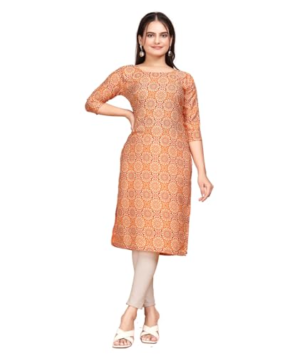 Image of Women's Straight Fit Printed Crepe Kurta, Casual Wear Kurti Design No 182