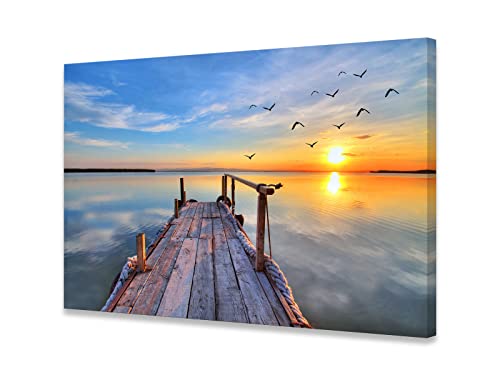 Baisuwallart S05969 Wall Art Decor Canvas Print Picture Sunset Flying Birds 1 Panel Sea Scenery Painting Sunset Glow Artwork For Kitchen Office Home Wall Decor Stretched And Framed Ready To Hang #TOP25