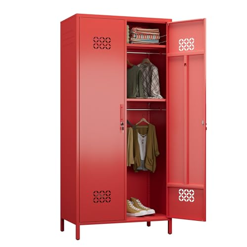 SUPEER 2 Door Red Metal Storage Locker Wardrobe Cabinet