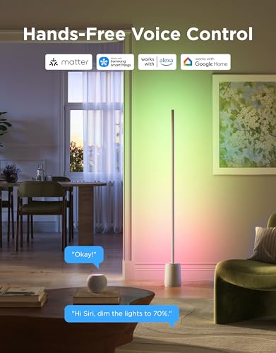 Image of Govee Floor Lamp 3 Lite, Smart RGBIC LED Corner Lamp for Living Room Bedroom, 1400lm Dimmable Tall Standing Light, Works with Alexa, SmartThings & Matter, Color Changing with Music Sync, Silver