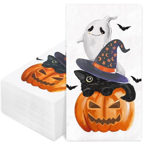 Serviettes en papier jetables Halloween lot 100 pièces motif citrouille