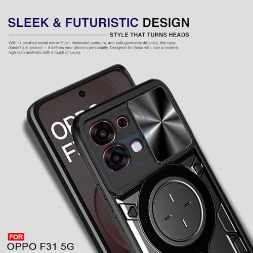 Image of AESTMO Armor Oppo F31 / F33 5G Bumper Back Case Cover | Ring Holder & CD Pattern Sliding Camera Shutter Cover | Back Case Cover for Oppo F31 / F33 5G (Black)