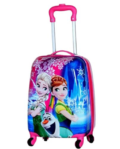 SWARN Disney Print Polyester Rolling Luggage Children Trolley School Bag (16 Inch, Pink)