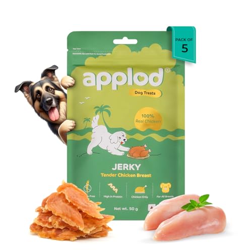 Image of Tender Chicken Jerky Breast Dog Treats for Adult Dogs | Made with Real Chicken Breast | High-Protein Low-Fat Grain-Free Reward Snacks | Pack of 5 | 50g x 5