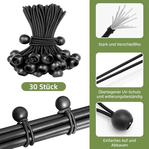 Obidodi Spanngummis mit Kugel 10 cm, 30 Stück Planenspanner, Robuste Gummispanner Zeltgummis für Campingzelten Banner Überdachungen Planen Zelt