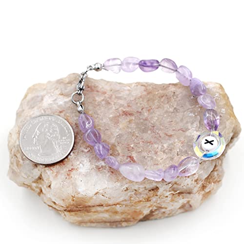Image of Uloveido Purple Natural Stone and Austrian Crystal Letter Bracelet, Personalized Initial Jewelry for Women A-Z 26 Letters