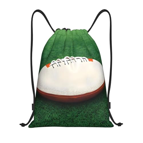 AthuAh White Rugby Ball Drawstring Bag, Sports Backpack, Fitness Backpack, Waterproof, Large Capacity, Foldable, Medium