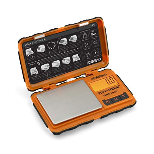 Truweigh TUFFWEIGH Digital Mini Scale (1000g x 0.1g - Orange/Black) - Rubberized Impact Resistant Digital Kitchen Scale - Travel Digital Pocket Scale - Digital Food Scale - Small Digital Scale