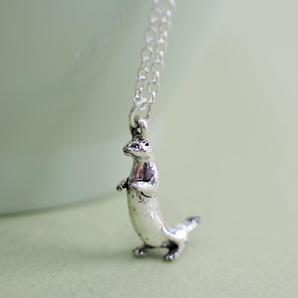 Enchanted Leaves - Tiny River Otter Necklace - Cute Silver Otter Charm Necklace - Gift for Girls and Nature Lovers