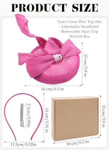 Zinniday Bow Derby Hat for Women 2025 - Rose Red Tea Party Hats Fascinators Kentucky Bowler Hat with Hairpin, Victoria 1920s Cocktail Fascinator for Prom Event Halloween Renaissance Accessories - Thumbnail 2