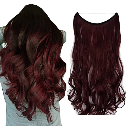iLUU Hidden Crown Wire Extensions Secret Fish Line Extensions de cheveux Longs bouclés ondulés Postiches Invisible Fish Wire Extensions de cheveux synthétiques 18 "80g # 118 Vin rouge Cover