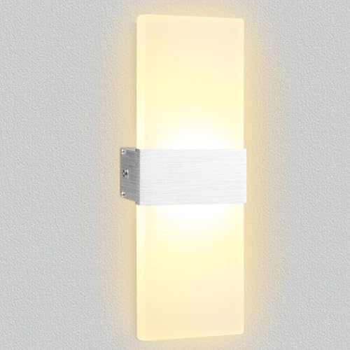 KingYH Aplique de Pared Interior LED 12W Moderna Lámpara de Pared Blanco Cálido 3000K Arriba y Abajo Interior Iluminación Acrílico Luz Aplique con Cable de Tierra para Dormitorio Salon Pasillo