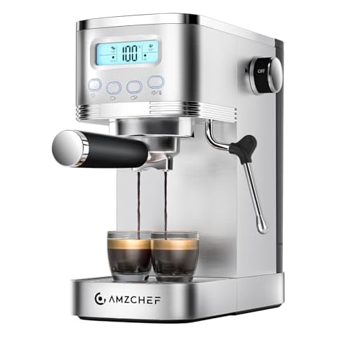 amzchef Espresso Machines 20Bar, Espresso Maker with Visual LCD, Powerful Milk Frother, Temp Customizable, Compact Latte Machine for Home Gifts Cover