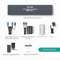 MT-VIKI HDMI KVM Switch 8 Port HDMI KVM Konsole 8 in 1 Out mit IR Fernbedienung 8xKVM Kabel Desktop Selektor 4 USB-Port Auto Scan 2xRack-Satz 4K30Hz – Ansicht 7