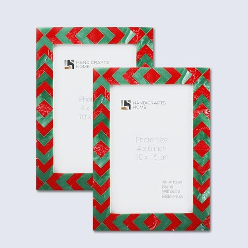 Image of Handicrafts Home Gems 4x6 Picture Frame Set of 2, Vintage Photo Frames for Wall or Tabletop Display, Family Wall Decor, Gallery Wall Frame Set, Wall Display-Resin Inlay.Candy Cane Collection.