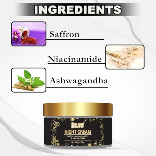 Image of ORCHID GLOW Night C r e a m for s k i n || Saffron, Ashwagandha & Niacinamide - Skin Repair & Radiance Boost - Deep Repair & Skin Brightening Formula - 50g