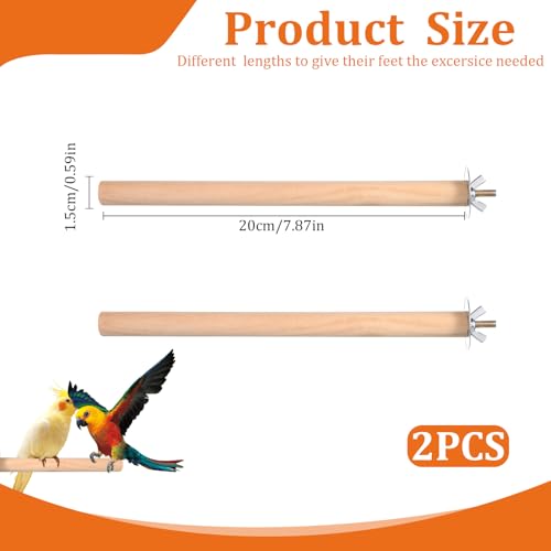 2PCS Bird Perches for Cage Wooden Parrot Perch Stand, Parrot Perches Toys Wood Perch with Different Widths Bird Cage Toys Cages Accessories for Macaws, Small Parakeets, Conures, Budgies, Finches - Image 2