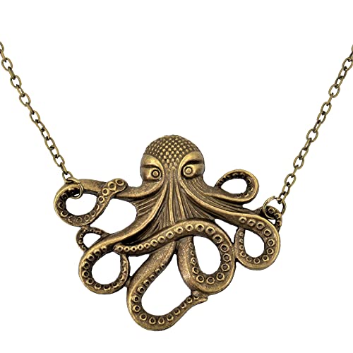 Mens Pirate Necklace | for Jack Sparrow Halloween Costume | Bronze Octopus Pendant - Caribbean Theme | Chain Necklace2