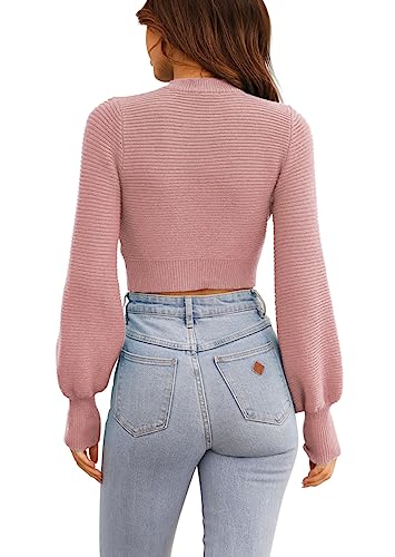 Image of Womens Sexy Crew Neck Cropped Sweaters Knit Long Sleeve Crop Tops Pullover