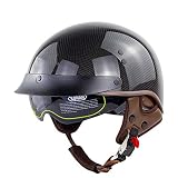 Motorrad Halbhelm Kohlefaser Retro Helm,DOT/ECE Zertifizierter Roller Schutzhelm Mit Sonnenblende Skateboard Fahrrad Jet Offener Helm,Geeignet für Erwachsene Männer und Frauen. Carbon Fiber,XXL
